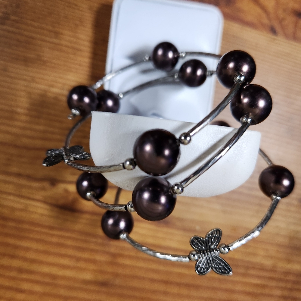 Vintage Womens Bronz & Butterfly Silver Wrap Bracelet